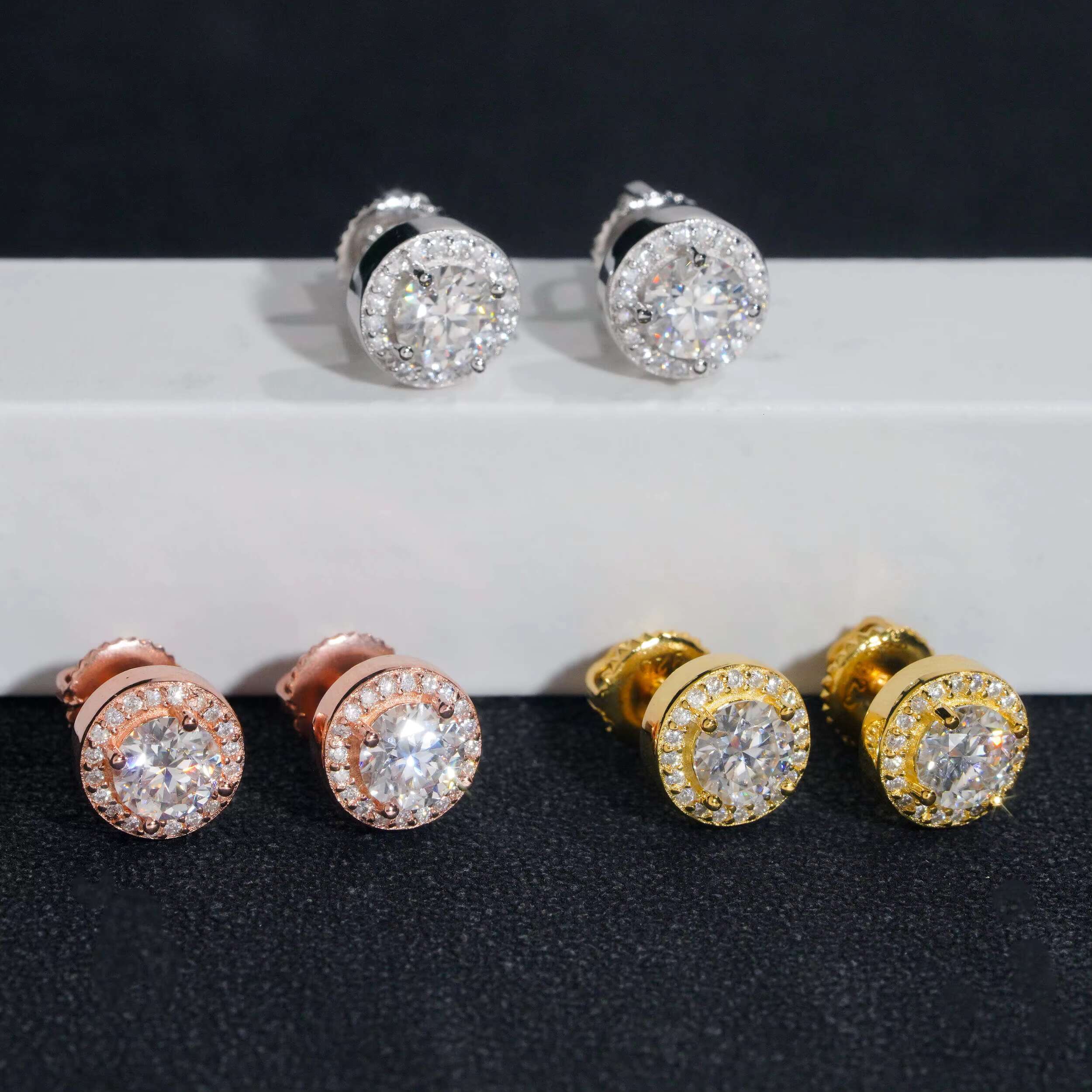 Fine Jewelry 925 Sterling Silver Iced Out Hip Hop Jewelry Diamond Stud VVS Moissanite Earrings