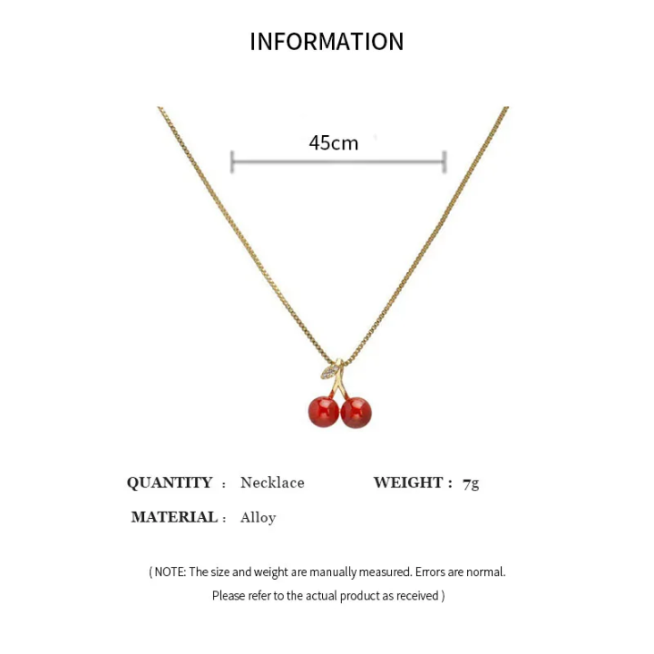 Two piece cherry themed jewelry set for women, including necklace and earrings