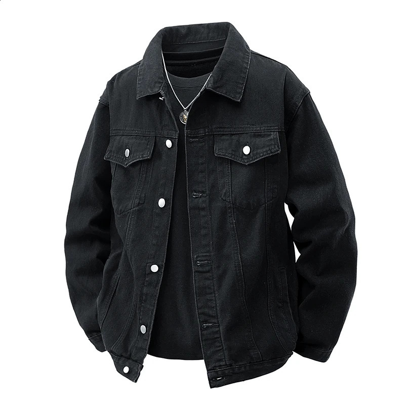 Mens retro Korean street clothing denim jacket 80% pure cotton oversized Distressed Coat with Chest Pocket Urban casual fashion 250411