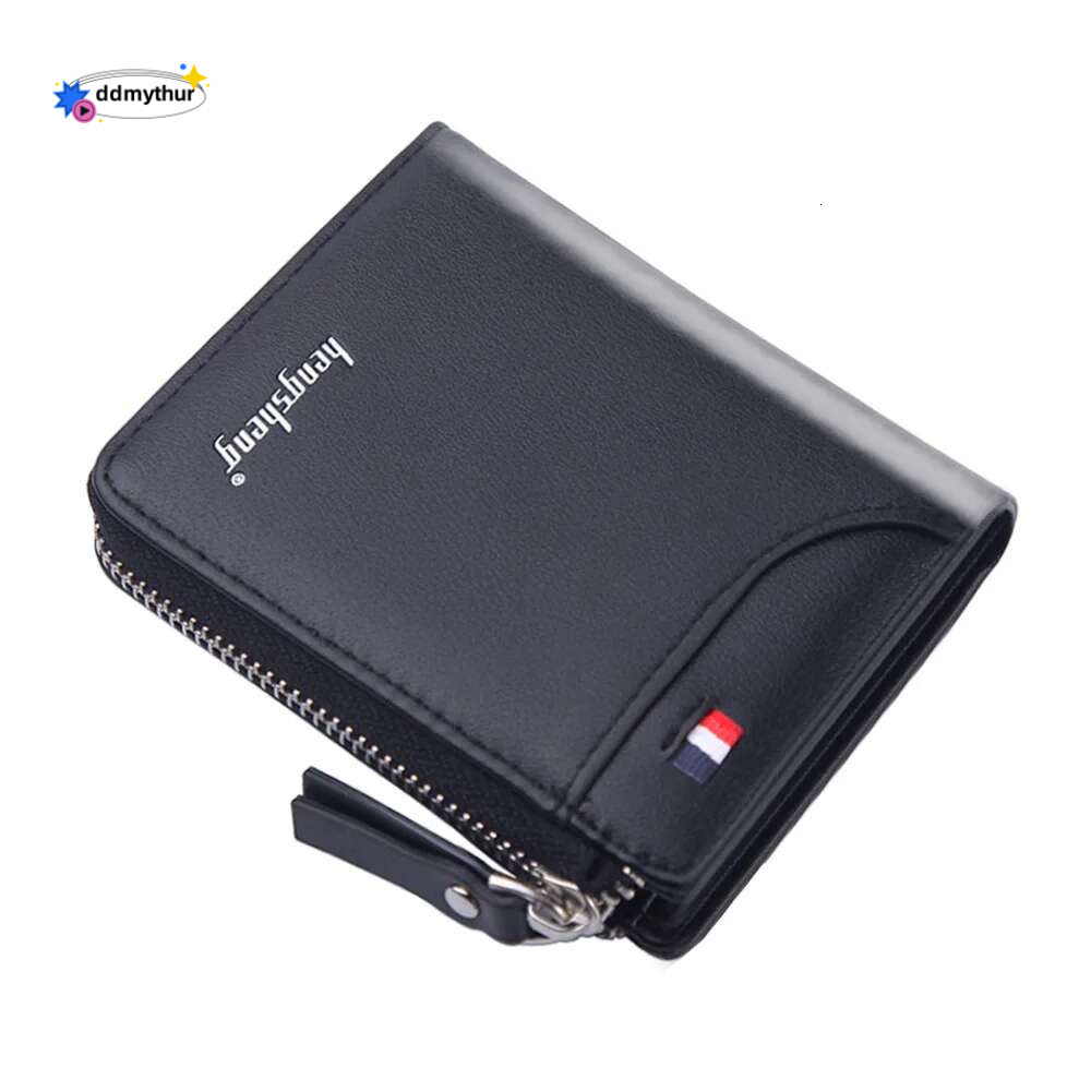 Men's Short Wallet, Cash Zipper with Billfold, ID Bank Card Beauty Pocket Book, 2 Fold Business Fashion Moneybag 11*9.3*1.5CM ddmythur