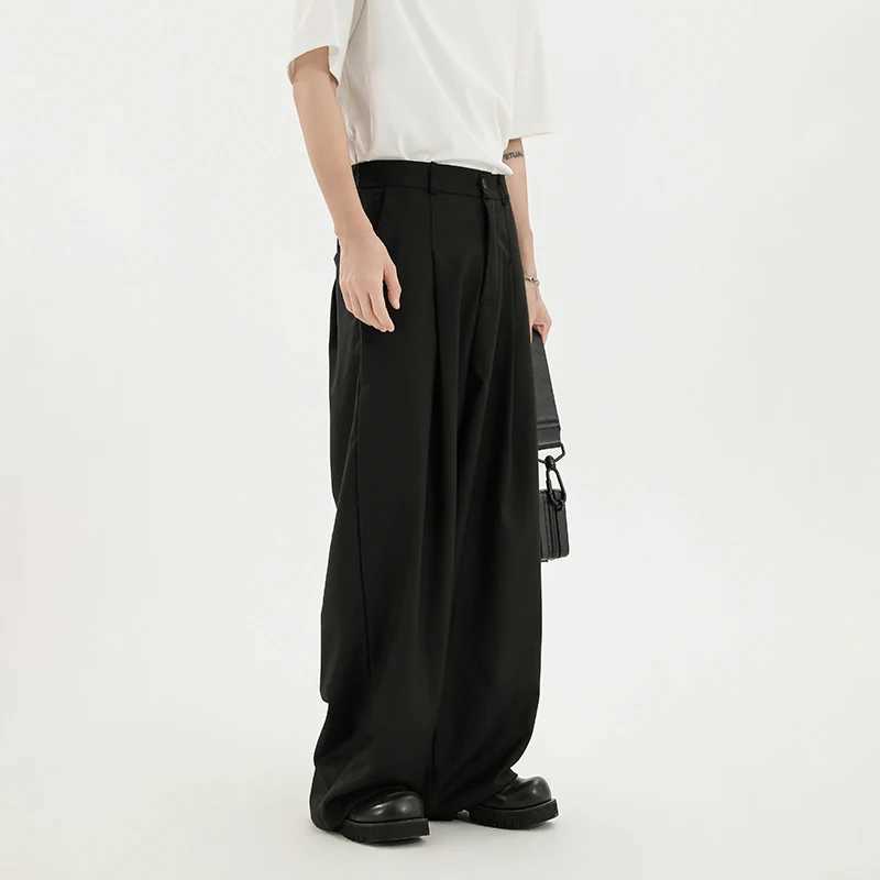 Grey suit pants mens oversized fashionable black dress pants mens Korean loose wide leg pants mens office formal mens M-3XL W250411