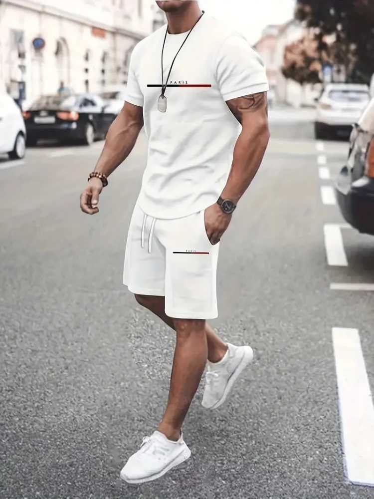 Spring/Summer Mens Short Sleeve Set Unique Stripe Printed Short Sleeve 2 pieces of casual and fashionable outdoor clothingXJ250412