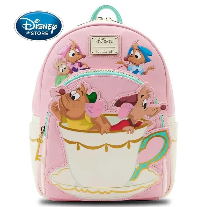 Disney Loungefly Princess Cinderella Gus and Jaq Shoulder Strap Bag Cartoon Printed Lucifer Pu Leather Womens Pink Bag X250412