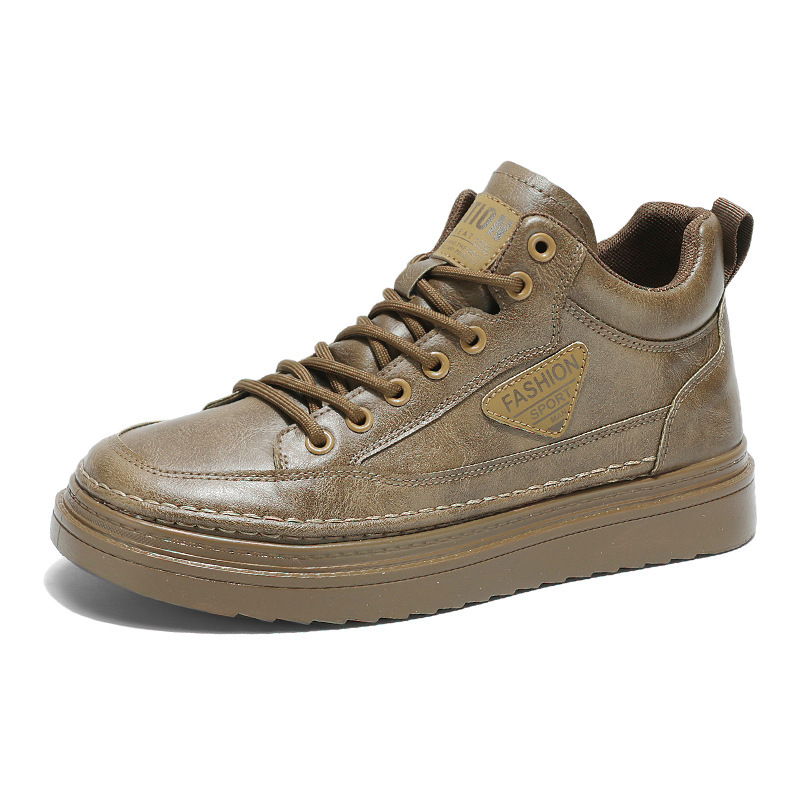 New High Top Boots For Men Fashion Casual Leather Shoes With Thick Soles Board Sneakers Working Shoes 2025s
