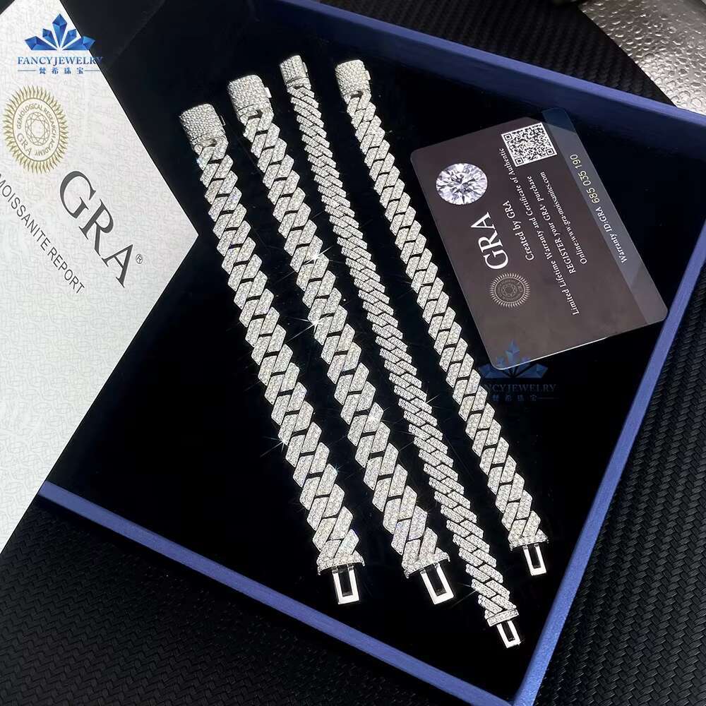 Hip Hop Jewelry 8mm 10mm 12mm Pass Diamond Tester 925 Sterling Silver VVS Moissanite Iced Out Cuban Link Bracelet for Mens
