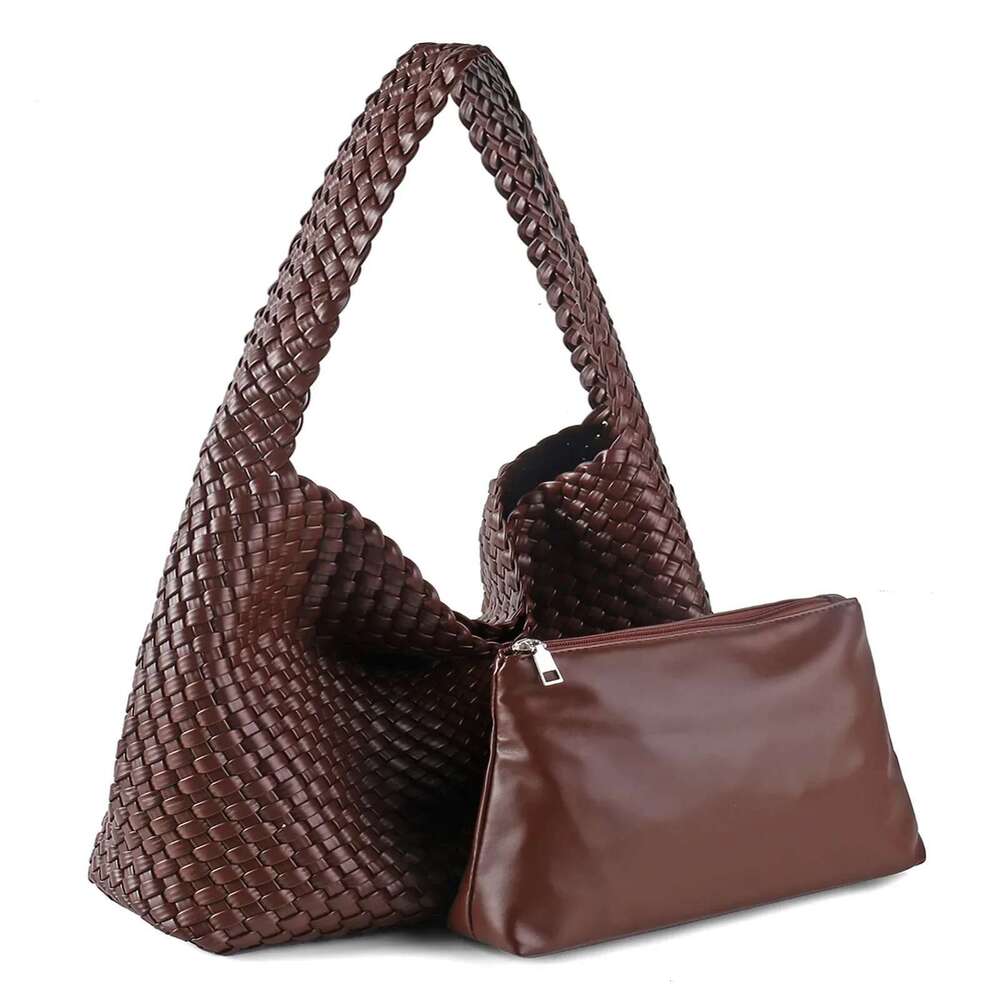 Woven Women PU Leather Large Capacity Tote Bags Casual Fashion Textured Soft Shoulder Bag Bz618
