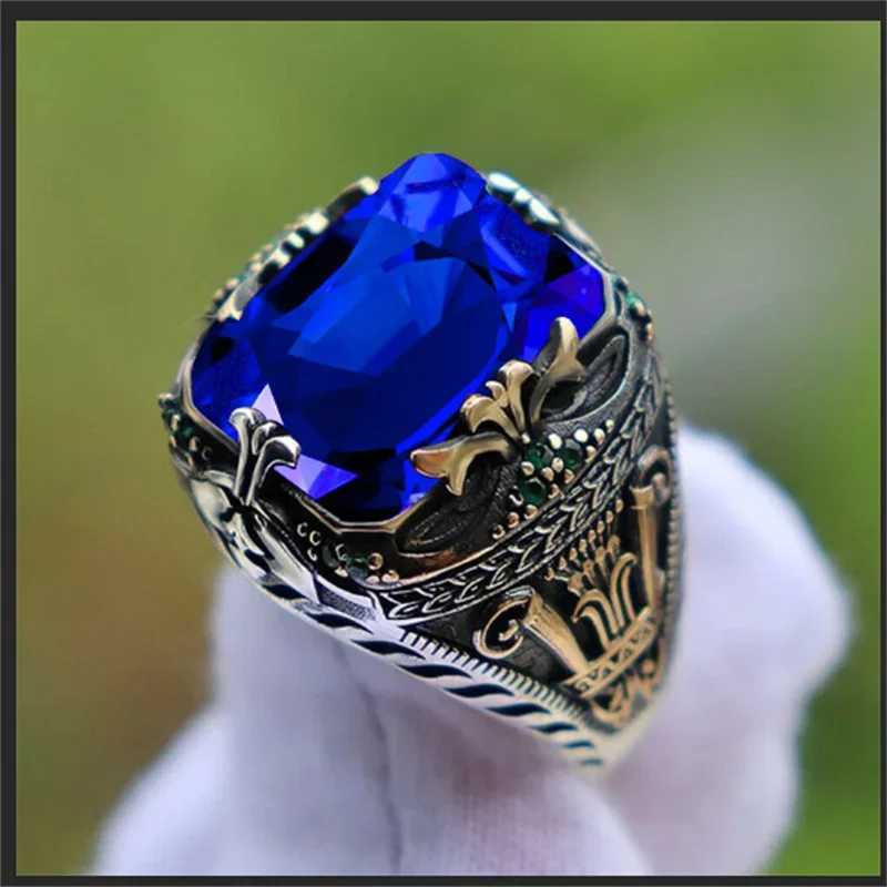 Inlaid jade mens luxury ring personalized retro dominant gemstone spherical ring attending banquet parties Busin jewelryXJ250412