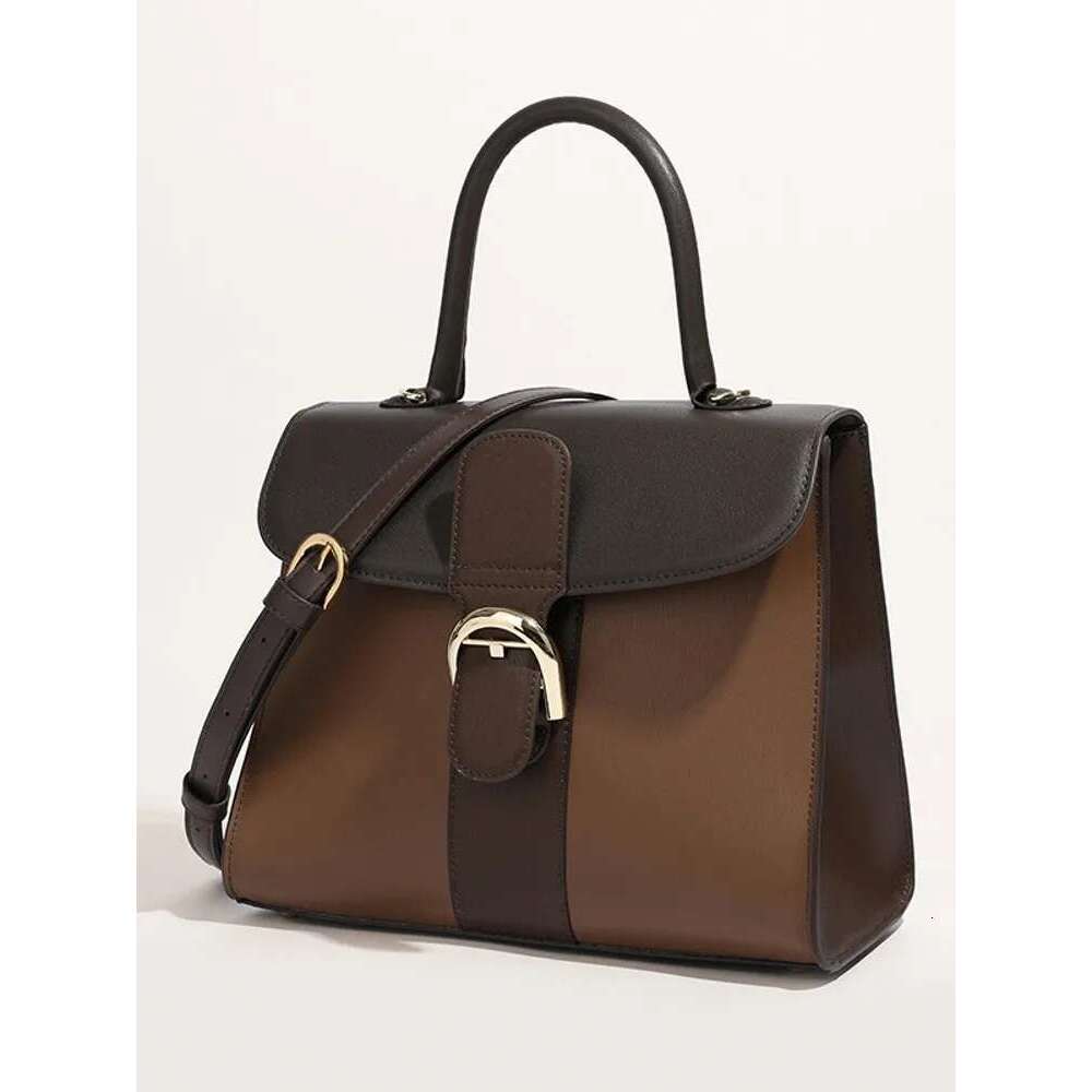 Fashion Office Ladies Work Genuine Leather Shoulder Bag Buckle Flap Totes Handbag Women Designer Cowhide Strap Crossbody Bags