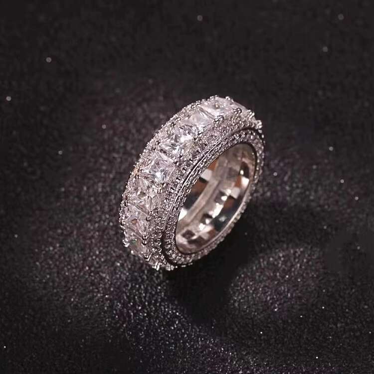 Customized Mens Silver Ring Vvs Moissanite Hip Hop Ring S925 Silver With Princess Moissanite Tennis Cuban Ring