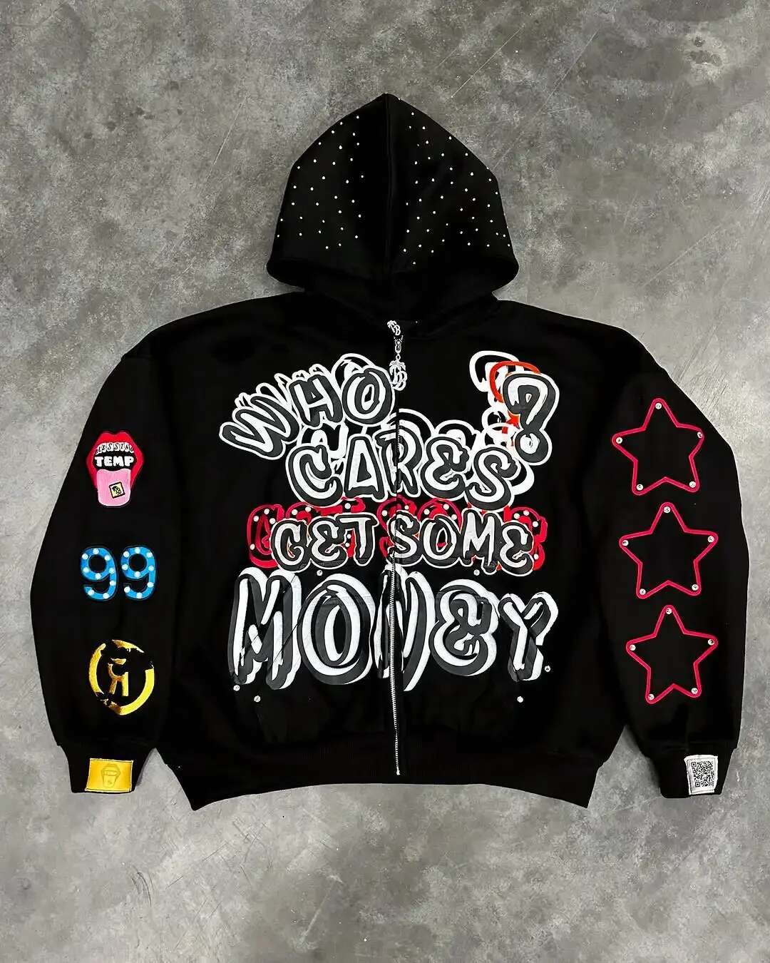 American Hip Hop Trend Fashion Zipper Hoodie Star Alphabet Design Vintage Hooded Long Sleeve Sports Men Women Street Wear Y2K