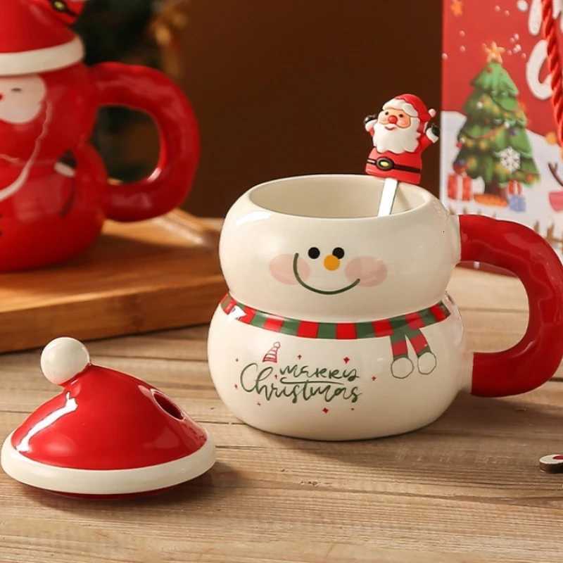 Christmas Christmas Ceramic Cup with Lid Spoon Large Capacity Cartoon Christmas Mug Home Holiday Atmosphere Gift Y251112