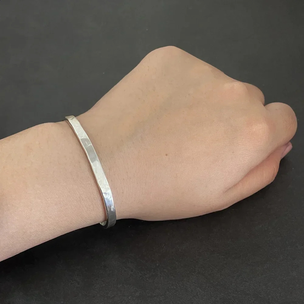 Real 925 Sterling Silver Hammered Cuff Bangles for Men and Women Handmade Polished Fine Jewelry 250403