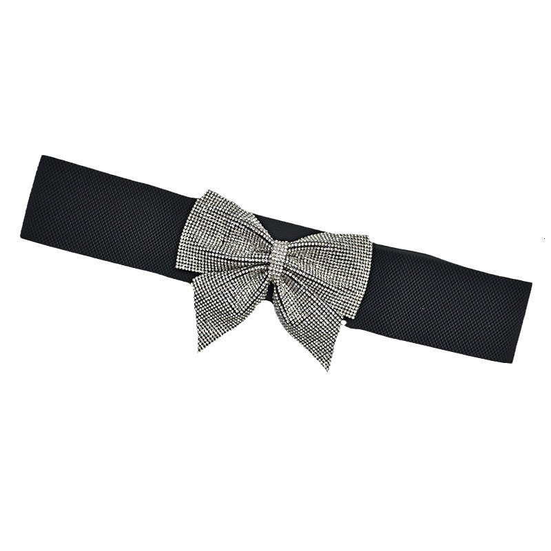 Fashionable Charm New Water Dia Bow Elastic Women's Decorative Dress Belt Wide Waist Seal Black