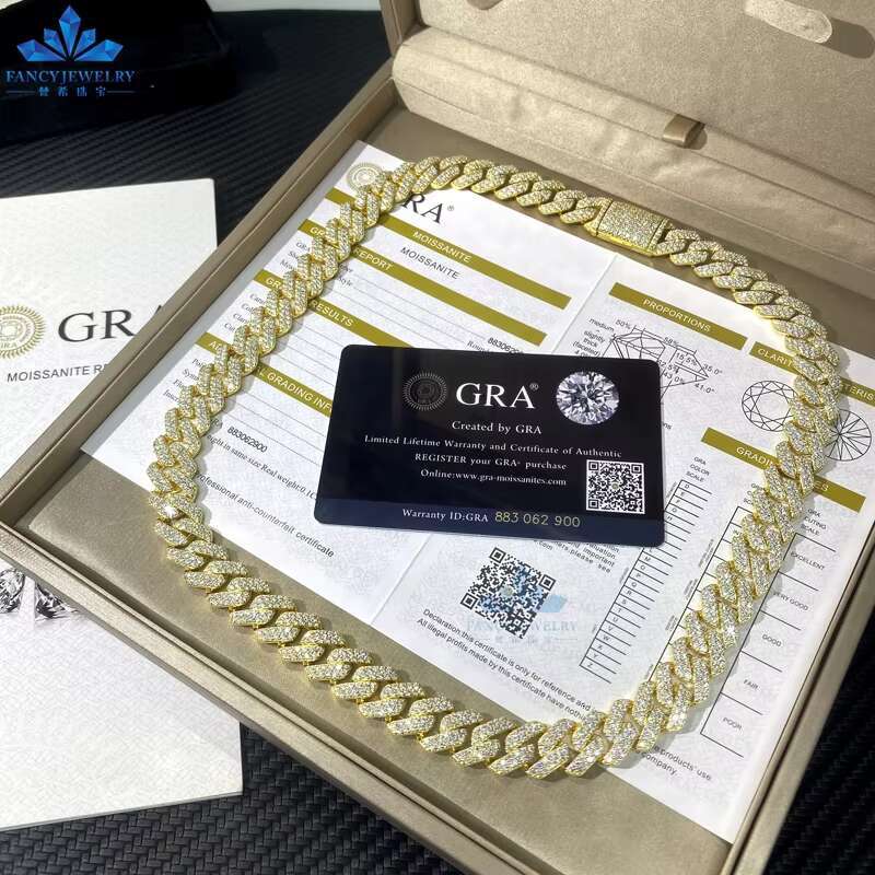 Factory Wholesale Drop Shipping VVS Moissanite Diamond 925 Cuban Link Chain 10mm 12mm 14mm 18mm Hip Hop Necklace Men Jewelry