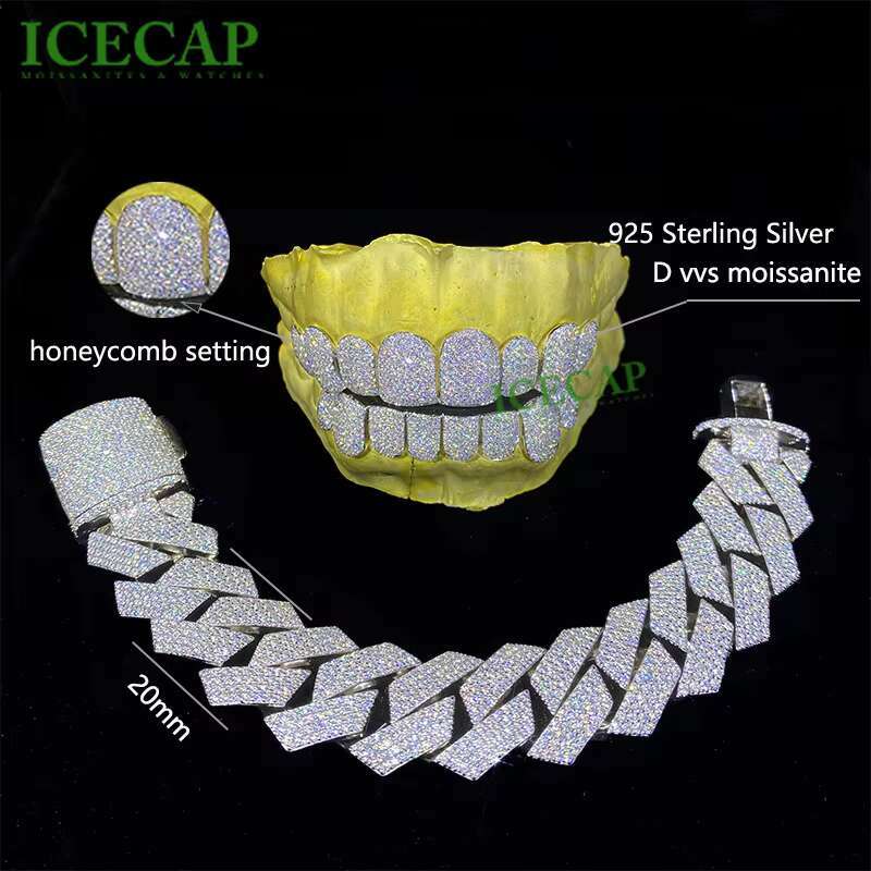 Fine Jewelry Moissanite Grillz Ice Out Honeycomb Teeth Grillz Deep Cut Silver Diamond Girls Custom Grillz