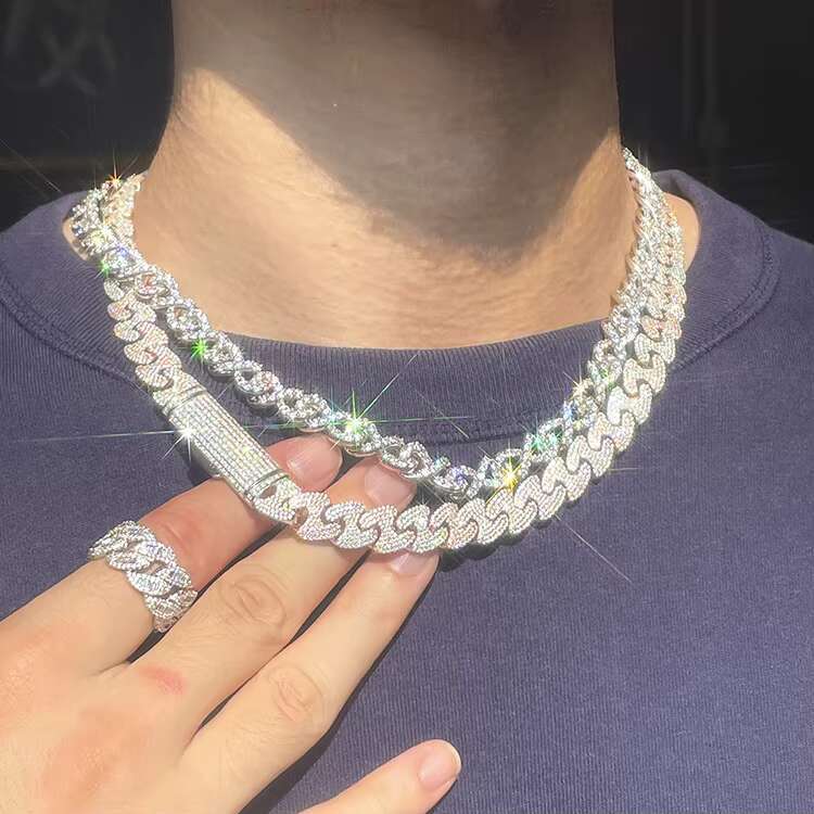 Customization Unique 11/15mm S925 Plated Solid Gold Bracelet necklace Moissanite Cuban Link Chain with Free of the Back