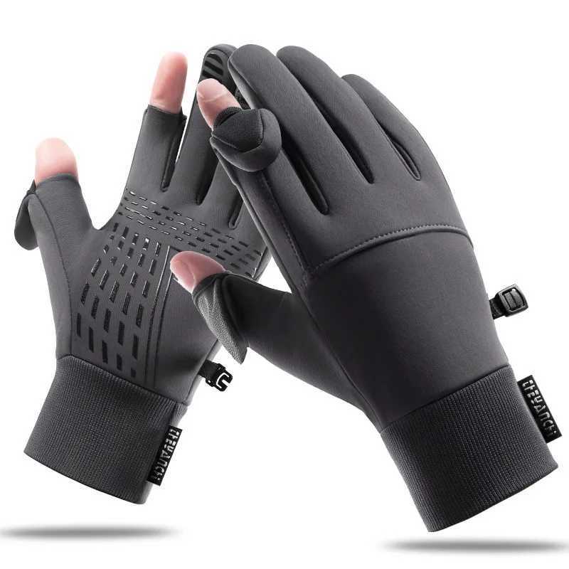 Winter Flip Open Two Finger Gloves Men Women Warm Touch Screen Gloves Outdoor Windproof Waterproof Cycling Skiing Fishing GlovesW251112