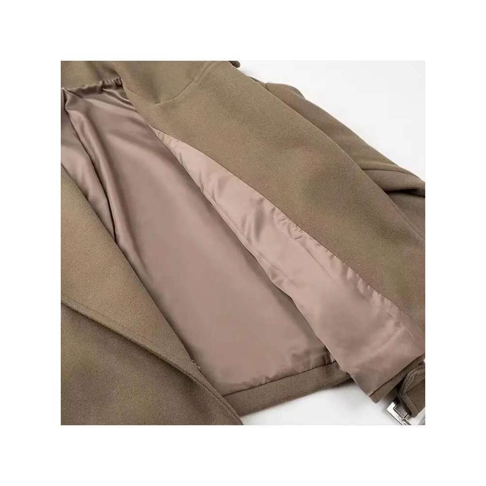TRAFZA Fashion Vintage New Women Casual Outerwear Long Sleeve Belt Decoration Loose Lapel Woolen Coat Button-Up Chic Tops