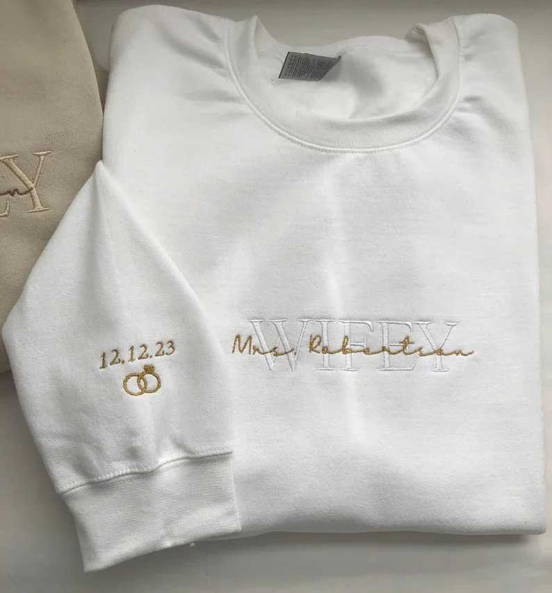 POD customization Custom Embroidered Mrs Name Wifey Sweatshirt Personalised Wifey Sweatshirt Embroidered Bridal Sweatshirt Custom couple giftT251112