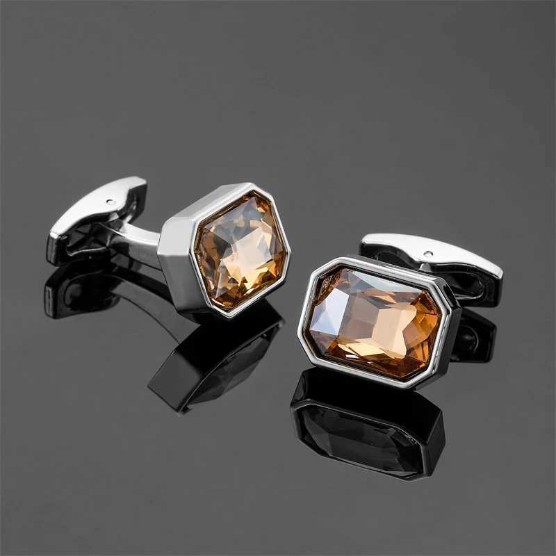 New copper material octagonal orange blue crystal cufflinks mens French shirt cufflinks clothing accessories wholesaleT250412