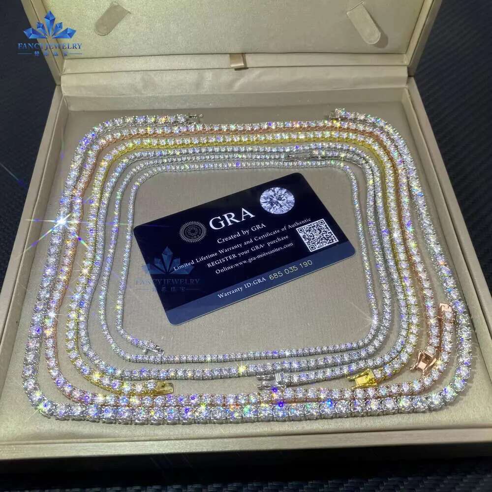 2MM 3MM 4MM 5MM 6.5MM 10MM Moissanite Chain Hip Hop Iced Out D Color VVS Sterg Sier Mossanite Tennis Necklace
