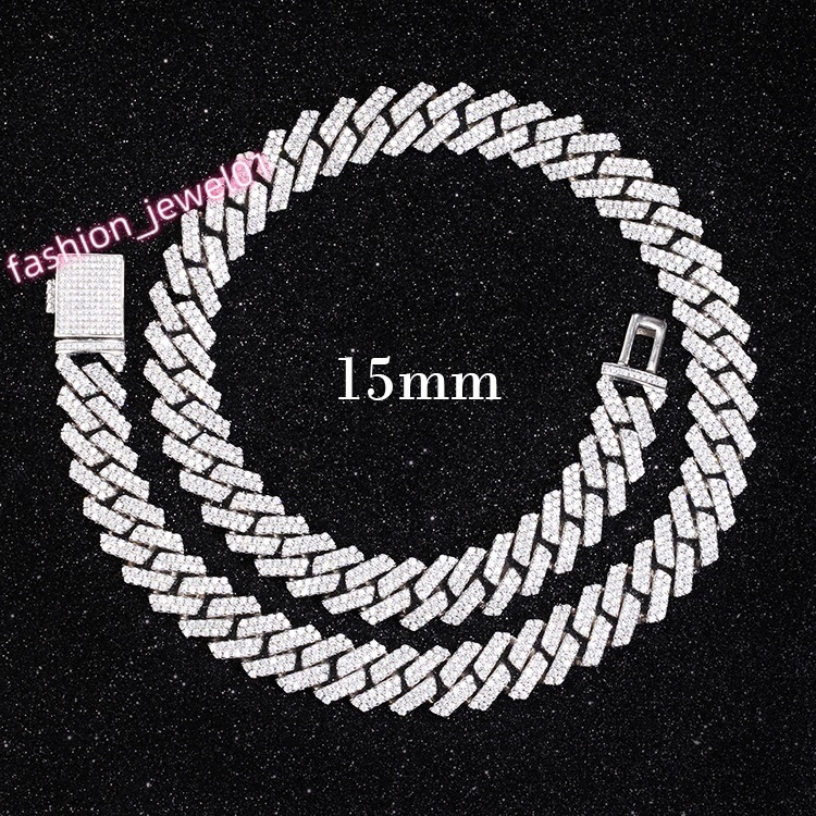 Pass Diamond Testing 15mm Wide 2Rows Cuban Link Chains 925 Silver HipHop VVS Moissanite Chain Men Jewelry