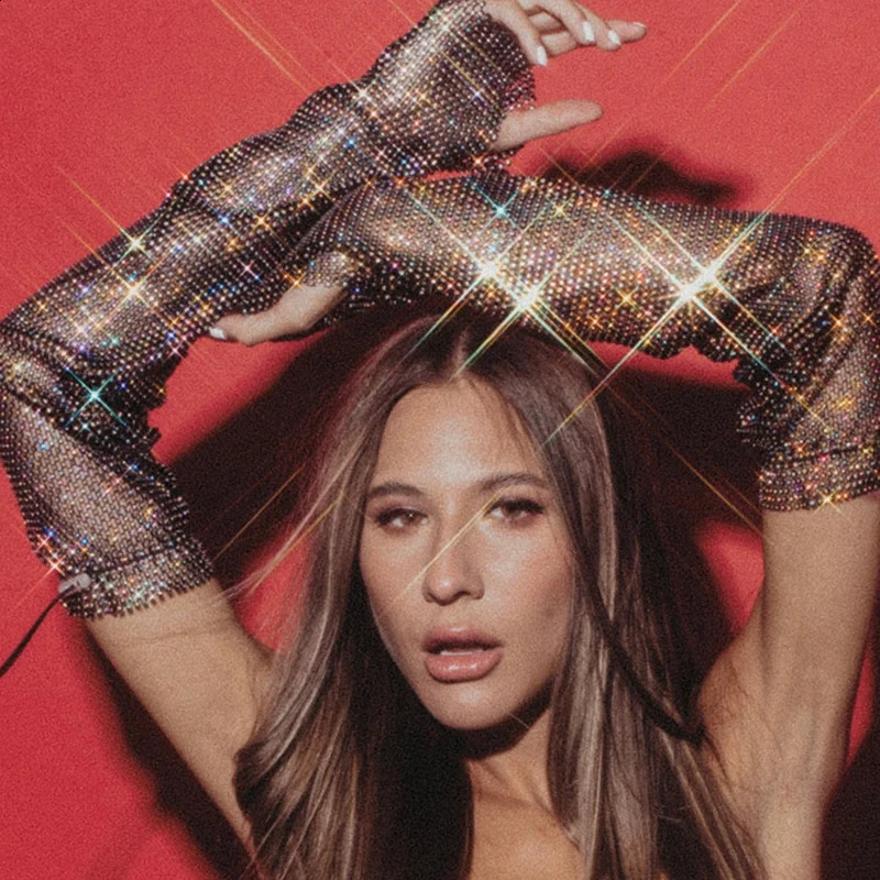 Y2K Streetwear Sparkly Dimaond Gloves Fishnet See Through Sunscreen Oversleeve Crystal Rhinestone Club Rave Festival Fingerless 250408