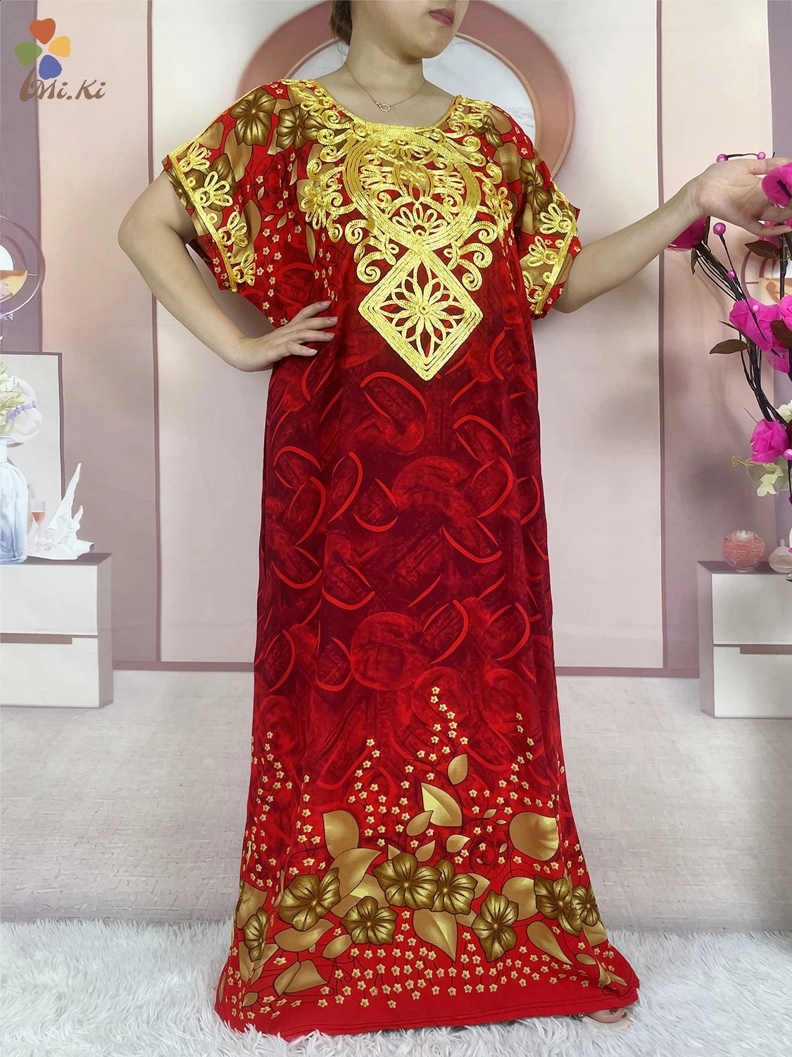 Womens summer clothing selling ed printed loose dress Kaftan African womens Islamic short sleeved 250411