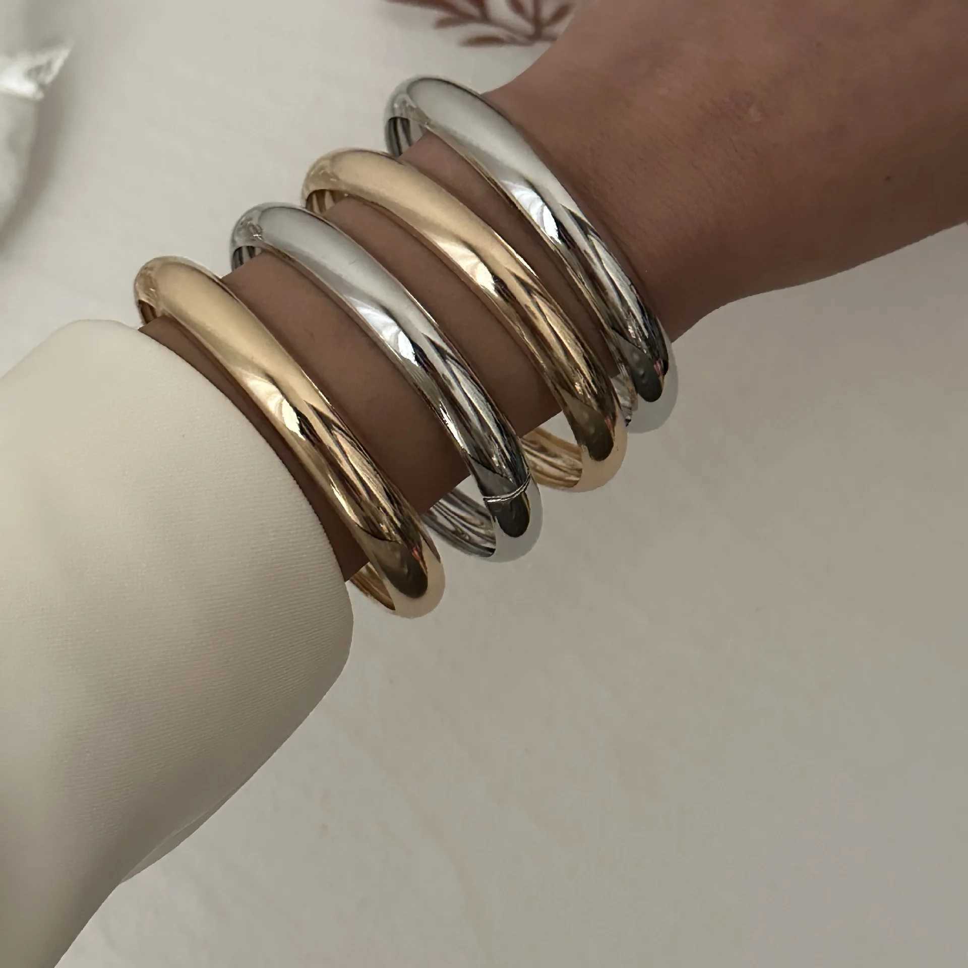 DIEZI One Set Simple Multilayer Bangle Bracelet Fashion Punk Gold Silver Color Geometric Bangles For Women Men Gift JewelryC250411