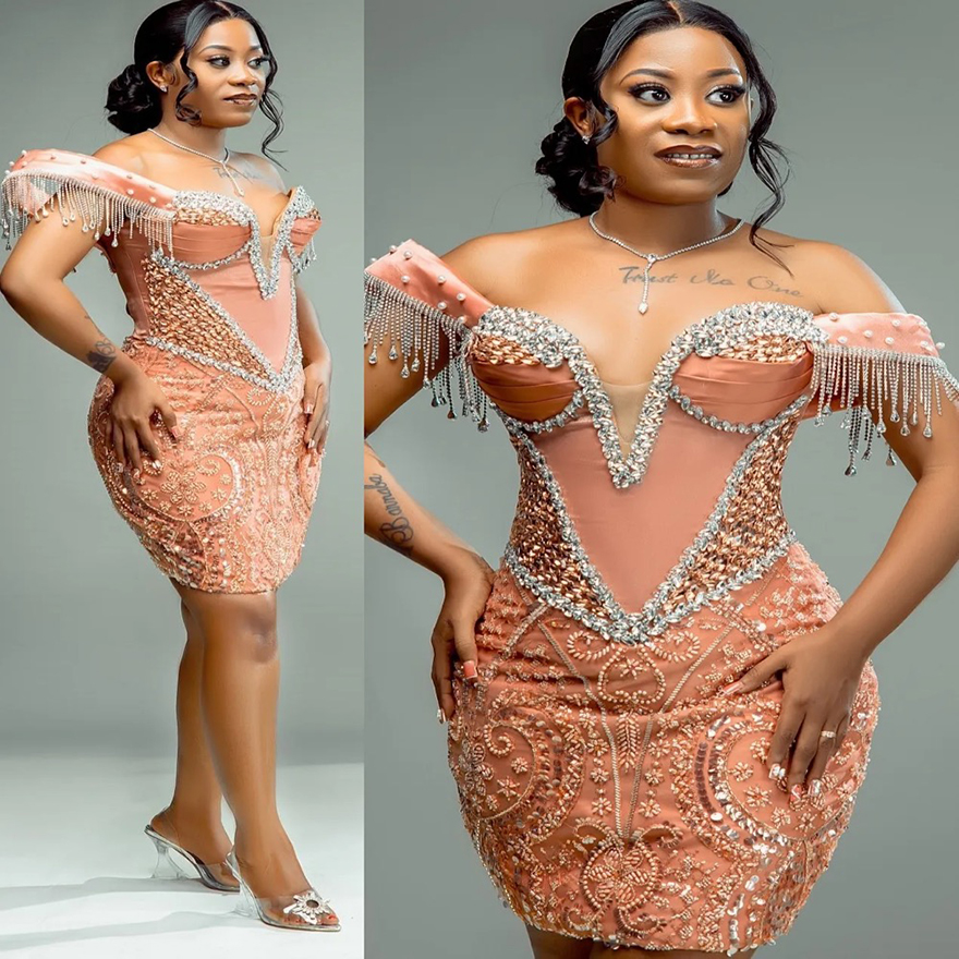 Chic Peach Ball Gown Cocktail Dress Beaded Crystals Sheath Sequined Short Mini Graduation Homecoming Dresses For Special Occasions Sweetheart Gowns