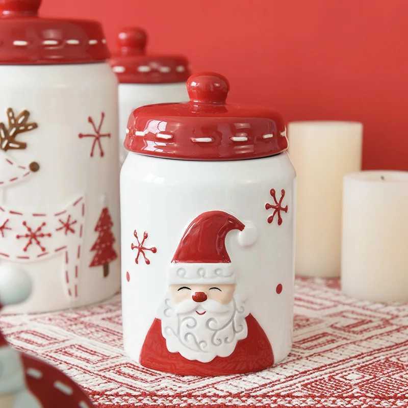 Christmas Nordic Style Santa Claus Elk Tree Round Ceramic Sealed Jar Candied Dried Fruit Nut Food Storage Container Kitchen Accessories Y251112