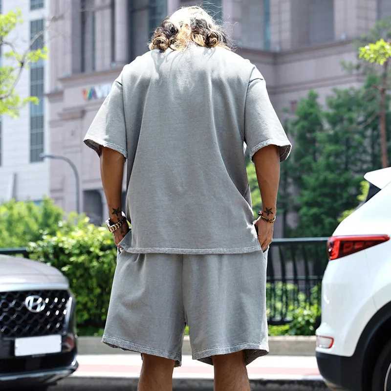 Mens summer set 2-piece ultra-fine casual sports short sleeved T-shirt set solid color beach party homeXJ250412