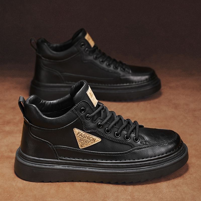 New High Top Boots For Men Fashion Casual Leather Shoes With Thick Soles Board Sneakers Working Shoes 2025s