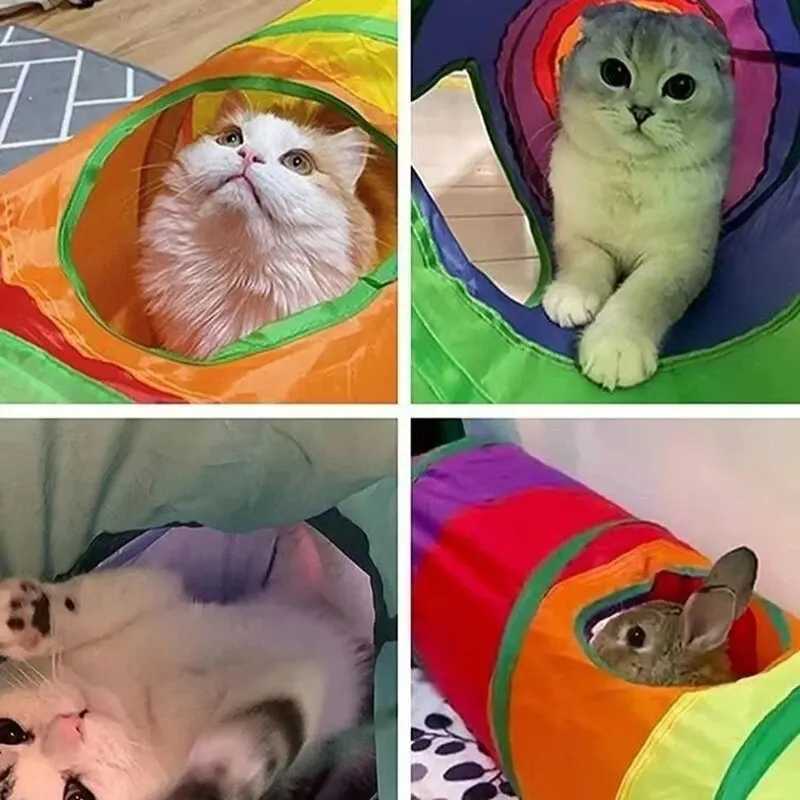 Foldable Cat Play Tunnel Pet Toys Connectable Cat Tunnel Cat Tube Toys Foldable Drilling Toys Colorful Pet Toys Y250412