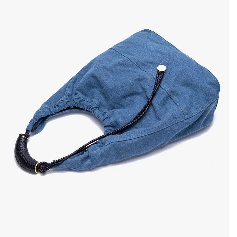 Drawstring Bucket Bags For Women Designer Handbags Purses 2024 New In Fashion Denim Large Capacity Pleated Shoulder Tote