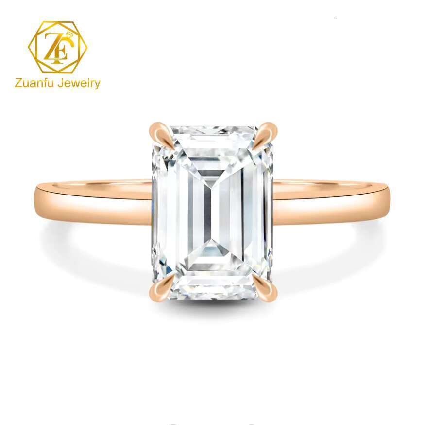 Womens 925 Sterling Silver 18K White Gold D Color VVS Emerald Cut Moissanite Wedding Engagement Rings Fashion Jewelry Gift