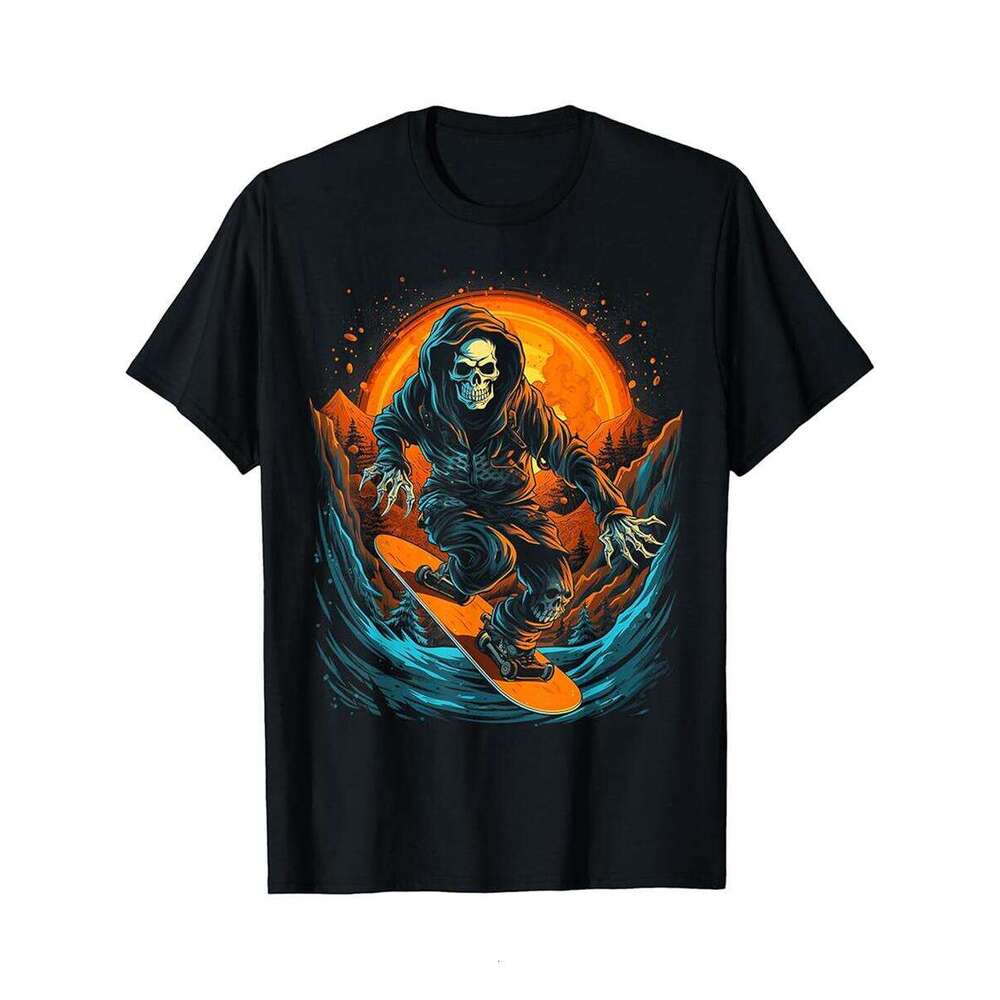 Designer T shirt Snowboarding Skeleton Snowboard Reaper Sunset Mountain Retro - 220g T shits