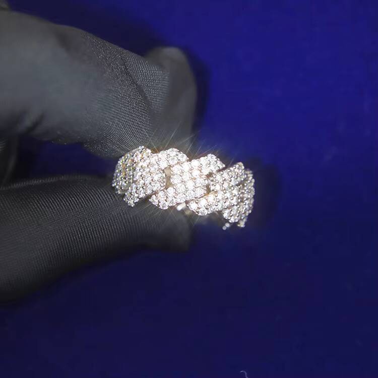 Fashion Design 925 Solid Silver With Round Moissanite Diamond Mens Cuban Diamond Ring for Hiphop Life Jewelry