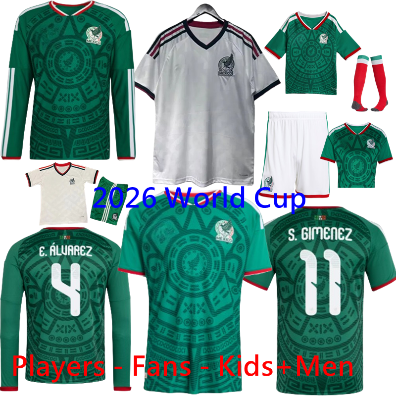 2026 World Cup Mexico Green Football Jersey Home and Away Sets, by A. VEGA, C. HUERTA, L. ROMO RAUL; Boys' and Children's Football Jersey Sets; Third Goalkeeper Training Kit4XL-S
