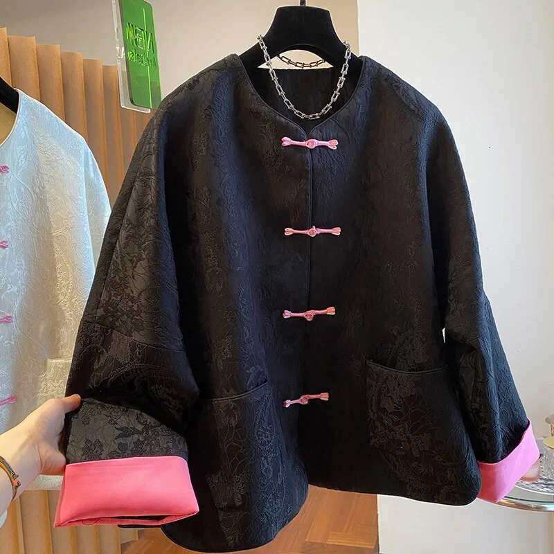 Designer Clothes Jacquard Chinese Style Loose Fit Women's 2024 Spring Autumn New Color Blocking Cardigan Jacket For Fashion
