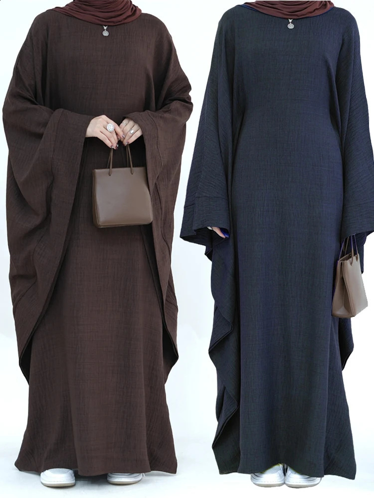 Eid al Fitr Dubai Linen Humble Batwing Abaya Muslim Kaftan Dress Ka Abayas Female Robe Vestidos 250411