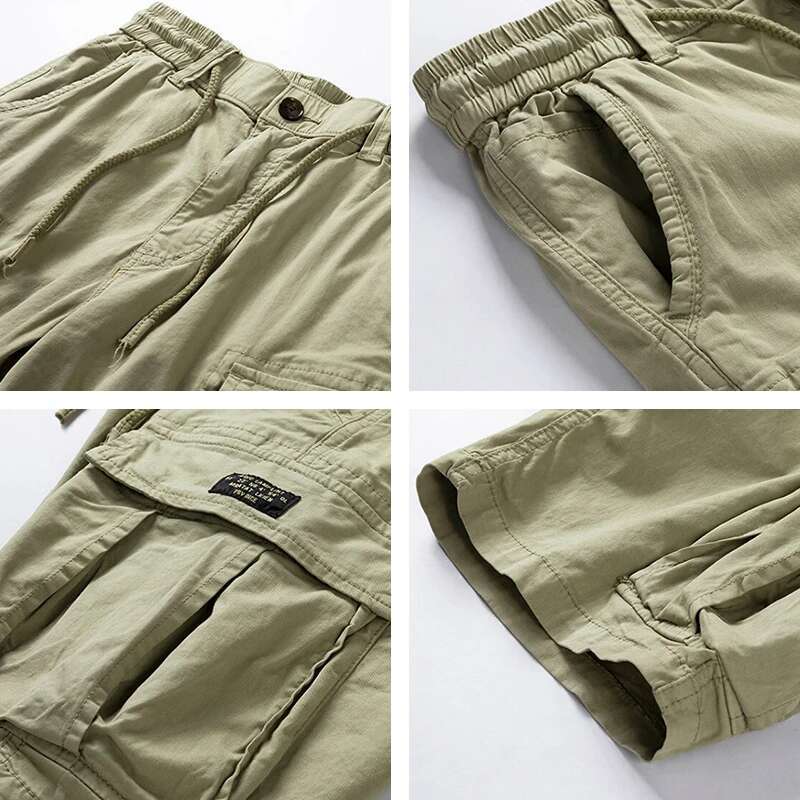 Summer New Multi Pockets Cotton Cargo Men Fashion Solid Quick Dry Joggers Pants Outdoor Breathable Shorts Male