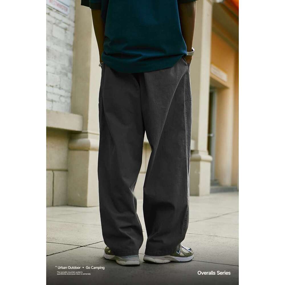 Pink Wide Mens Slacks Elastic Waist 100% Cotton Trousers Unisex Straight Leg Pants