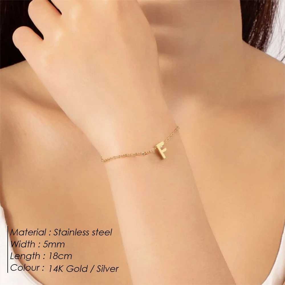 eManco DIY Personalized Alphabet Bracelet Stainless Steel Jewelry Simple Gold-Plated Accessories Girls Anniversary Gift WholesalC250411