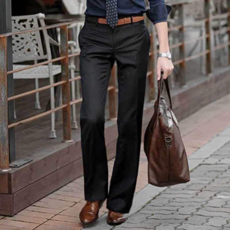 New mens boot cut Trouser business fashion classic office comfort Kahki black and white slim fit formal underwear W250411