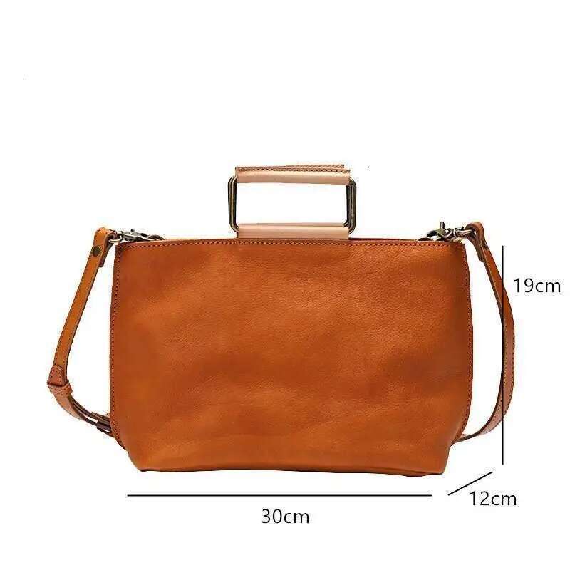 Handmade Natural Cow Leather Women Bag 2025 New Simple Retro Handbag Large Capacity Solid Color Shoulder Bags