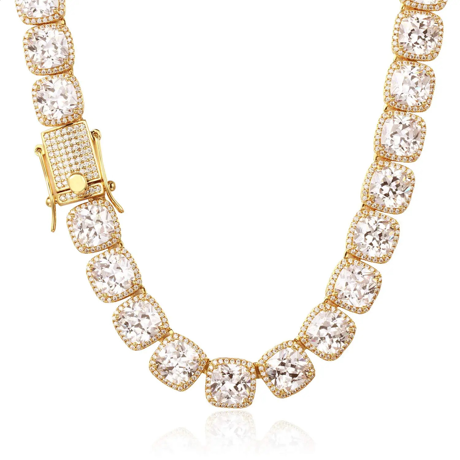 10mm Mens Tennis Chain Club Laboratory Diamond Ice Out Necklace Real 18K Gold/Silver Plated Necklace 250409