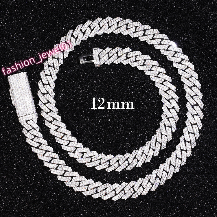 Light S925 Real Moissanite with GRA 12mm 2rows Iced Out Cuban Necklace Chain for Male
