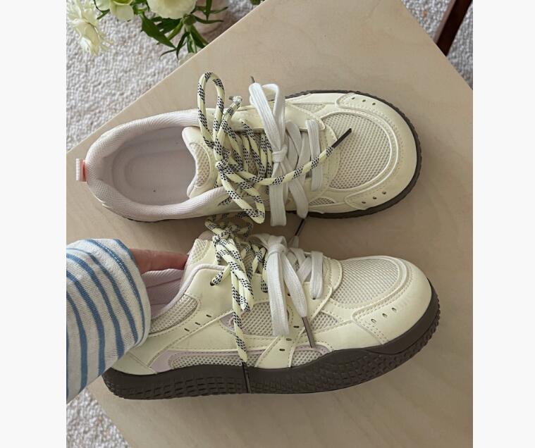 Pink double net German training board shoes for women ugly and cute spring and summer new style chic niche Korean version low top versatile sports whi