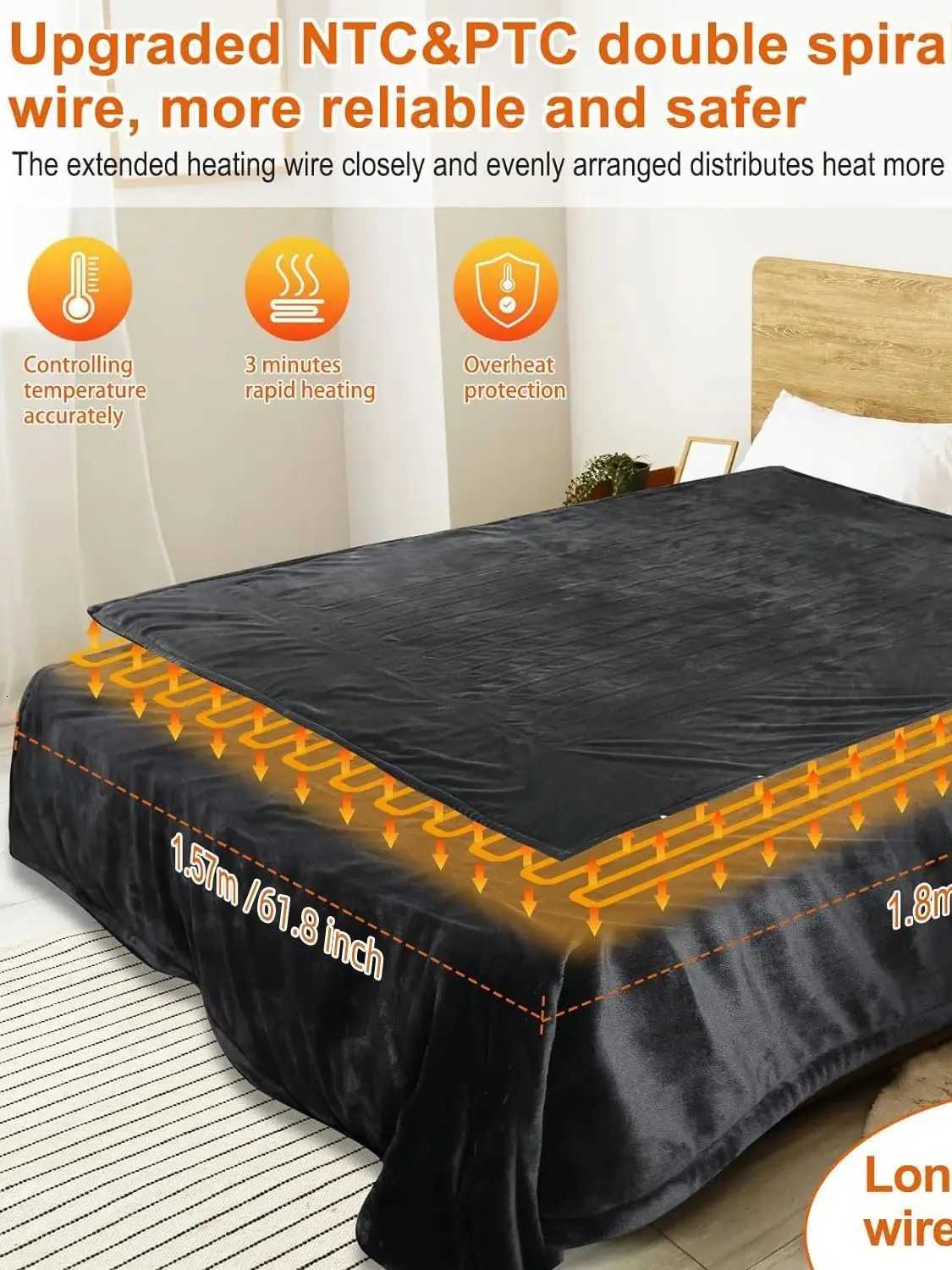 150x180cm Heated Blanket-Electric BlanketSoft Heated Throw Blanket with 6 Heating Levels 4 Hours auto-Off Y251112